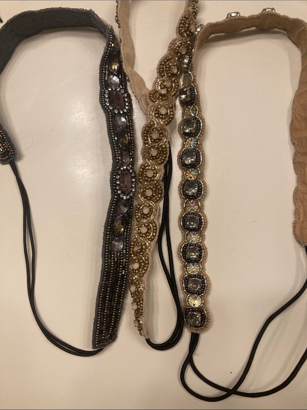 Beaded Elastic Headband Set - Neutral Beige & Charcoal - Picture 3 of 3